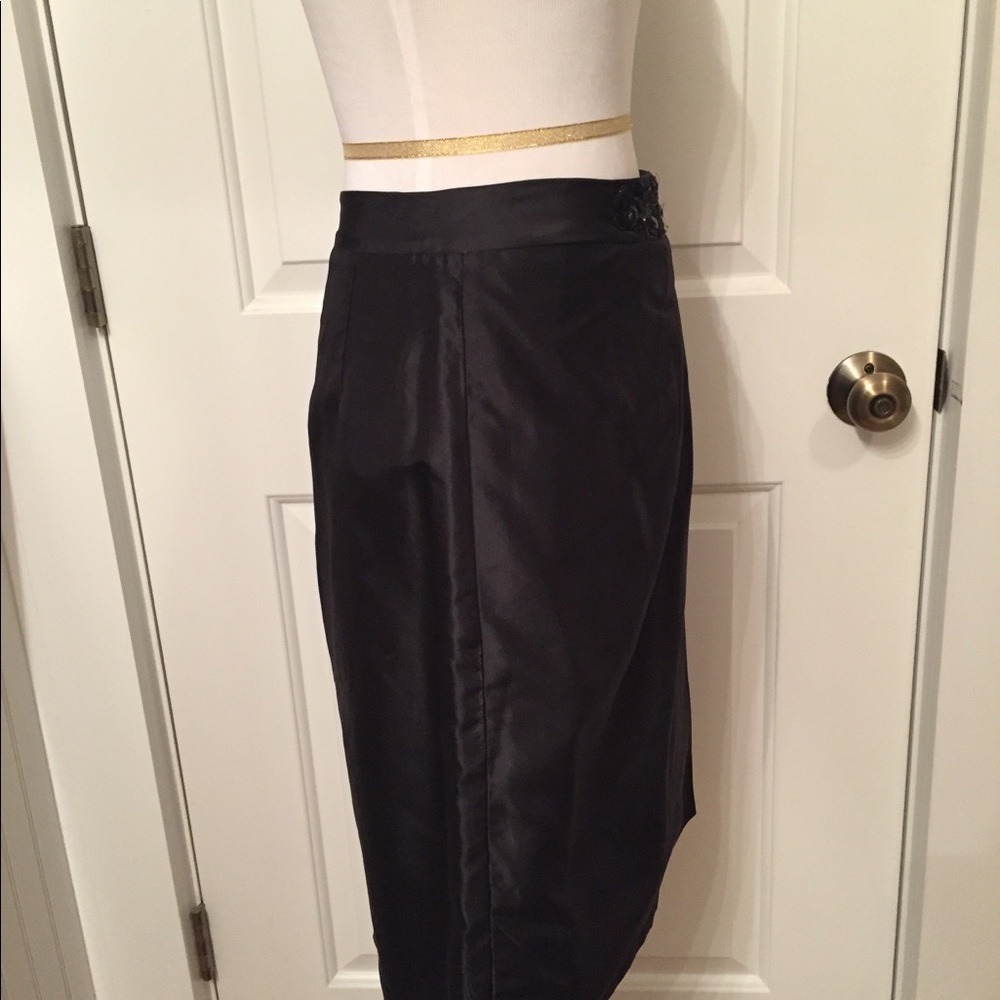 MEGAN PARK SKIRT PENCIL BLACK SILK BEADS WRAP LOOK SIZE 0 - Picture 5 of 10